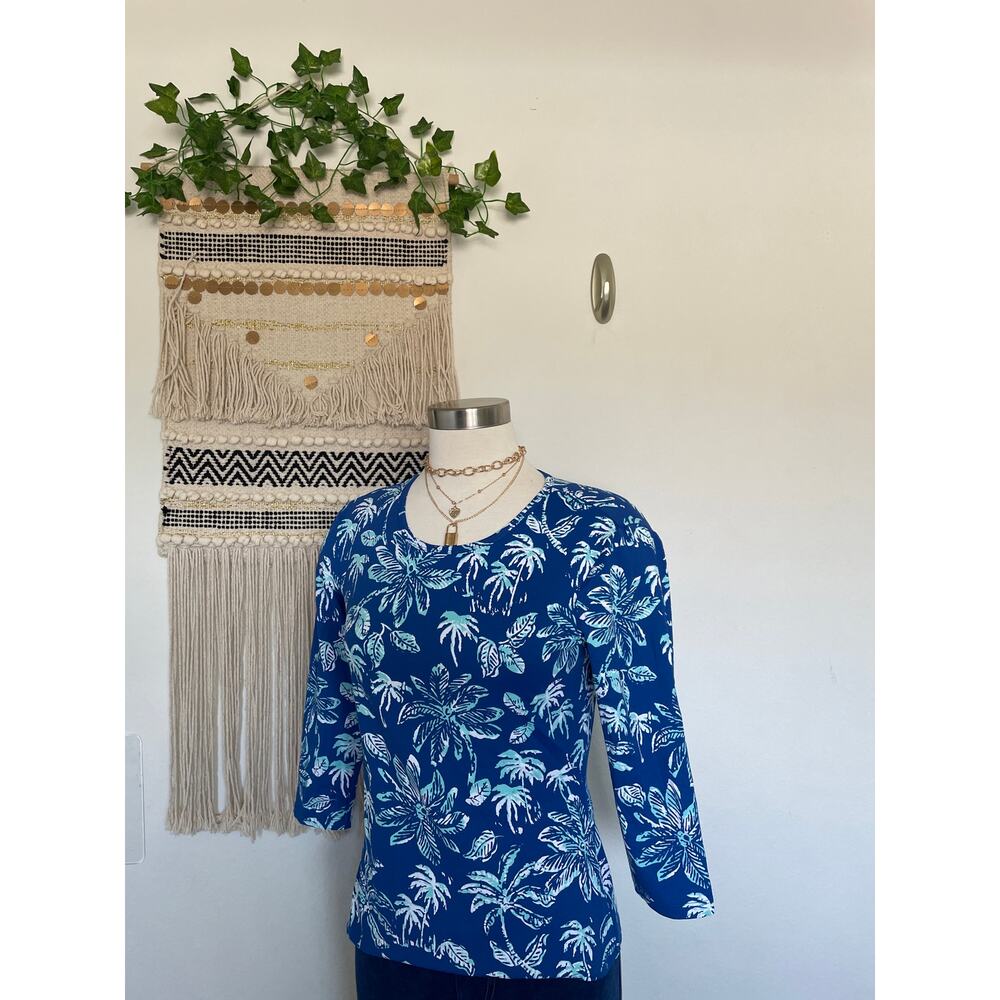 J. MCLAUGHLIN  XSMALL SIGNATURE TEE SHIRT 3/4 SLEEVE BLUE BOTANNICA